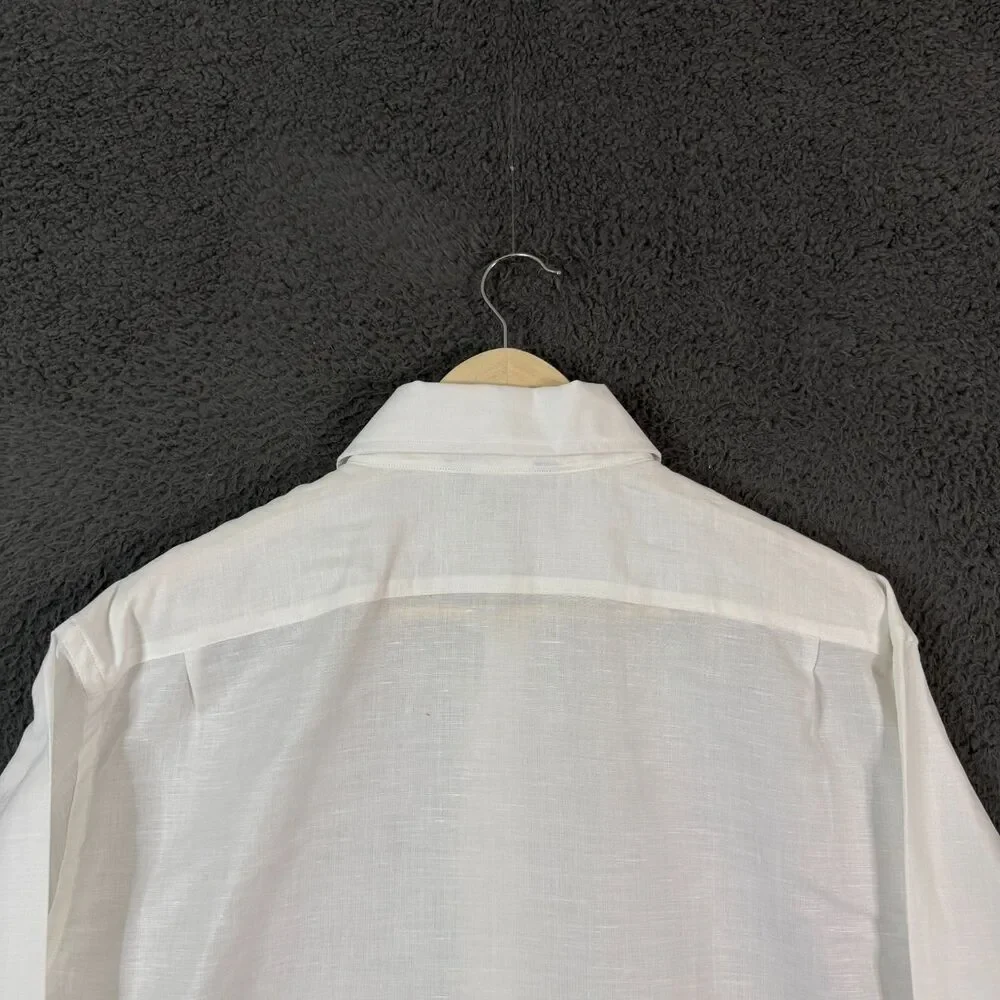 Vtg Banana Republic Shirt Mens XL White Linen Blend Button Up Lightweight